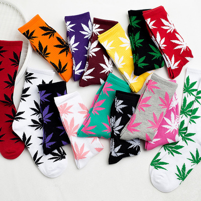 5雙裝 ins港風(fēng)學(xué)院風(fēng)街頭高筒長(zhǎng)筒襪歐美嘻哈麻葉楓葉運(yùn)動(dòng)襪子潮